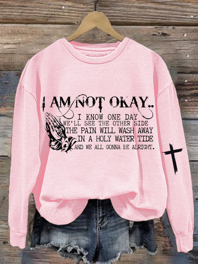 Lässiges Sweatshirt mit Aufdruck „I'm Not Okay“ für Damen