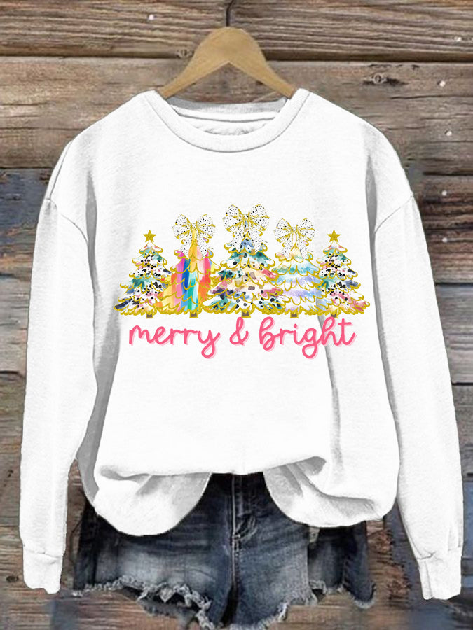 Women's Christmas Tree Printed Crew Neck Sweatshirt