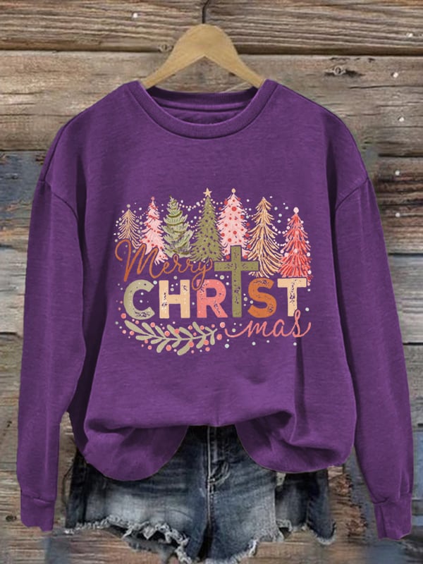 Women's Merry Christmas Printed Long Sleeve Crewneck Sweatshirt