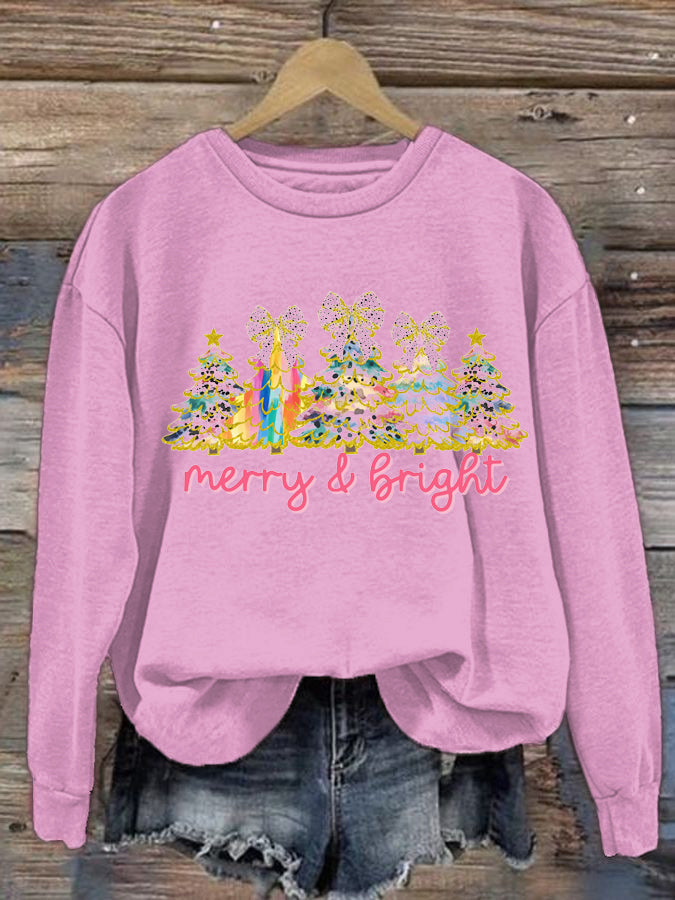 Women's Christmas Tree Printed Crew Neck Sweatshirt