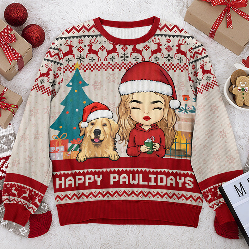 Strickpullover mit „Happy Pawlidays To You“-Print für Damen