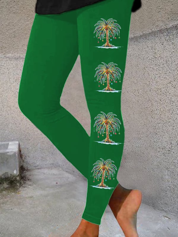 Women's Christmas Palm Tree Print Casual Leggings