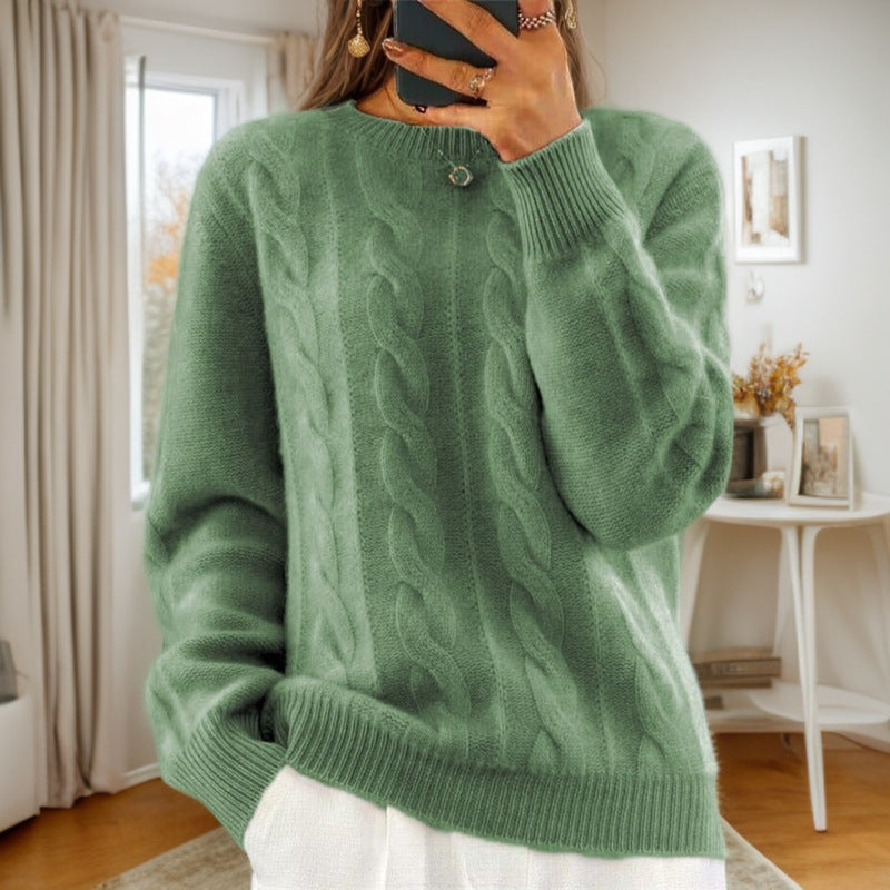 Women's Solid Color Jacquard Long Sleeve Sweater