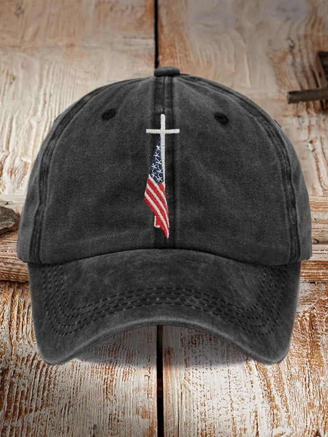 Unisex Flag Cross Embroidery Print Cap