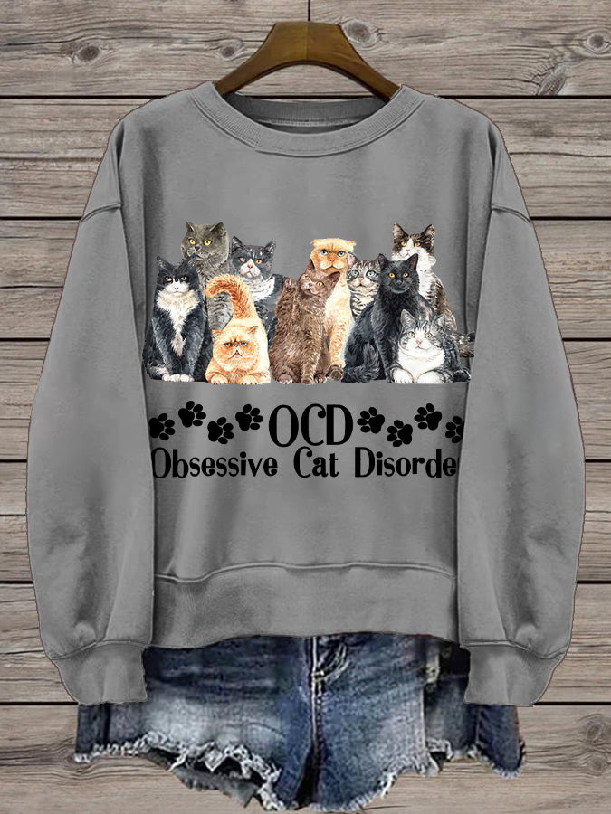 Women's Cat Printed Casual Sweatshirt