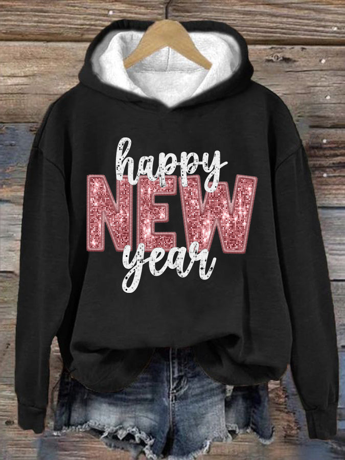 Women's Happy New Year Print Hoodie