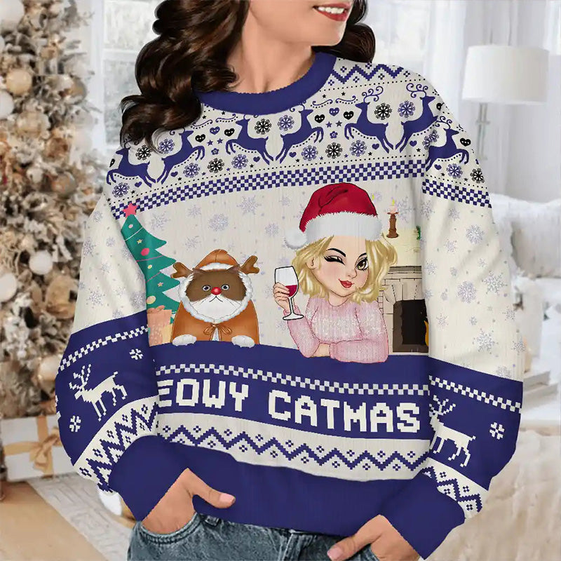 Strickpullover mit „Happy Pawlidays To You“-Print für Damen