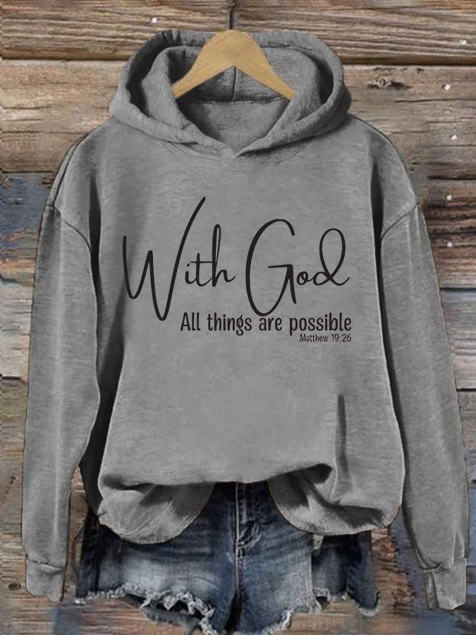 Women's With God All Things Are Possible Matthew 19:26 Print Casual Hoodie