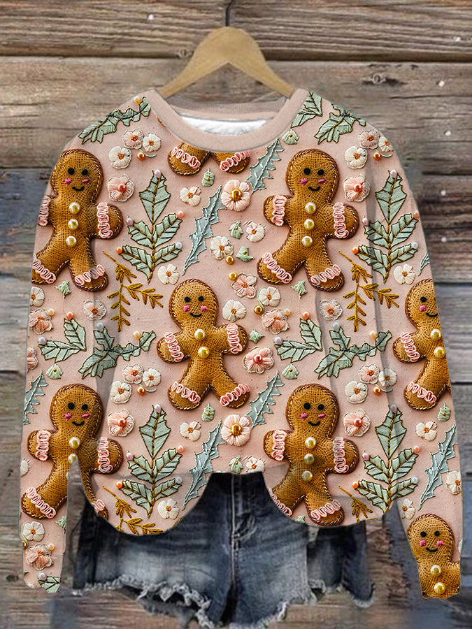 Women's Christmas Gingerbread Man Print Sweatshirt