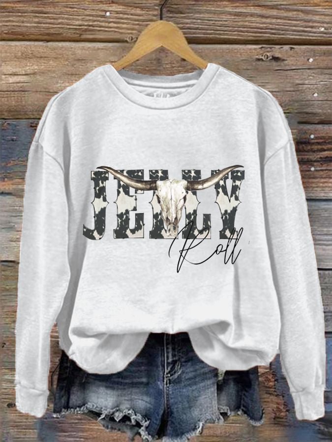 Women's Country Music Print Crew Neck Sweatshirt