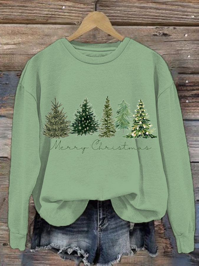 Women's Christmas Tree Printed Crew Neck Sweatshirt