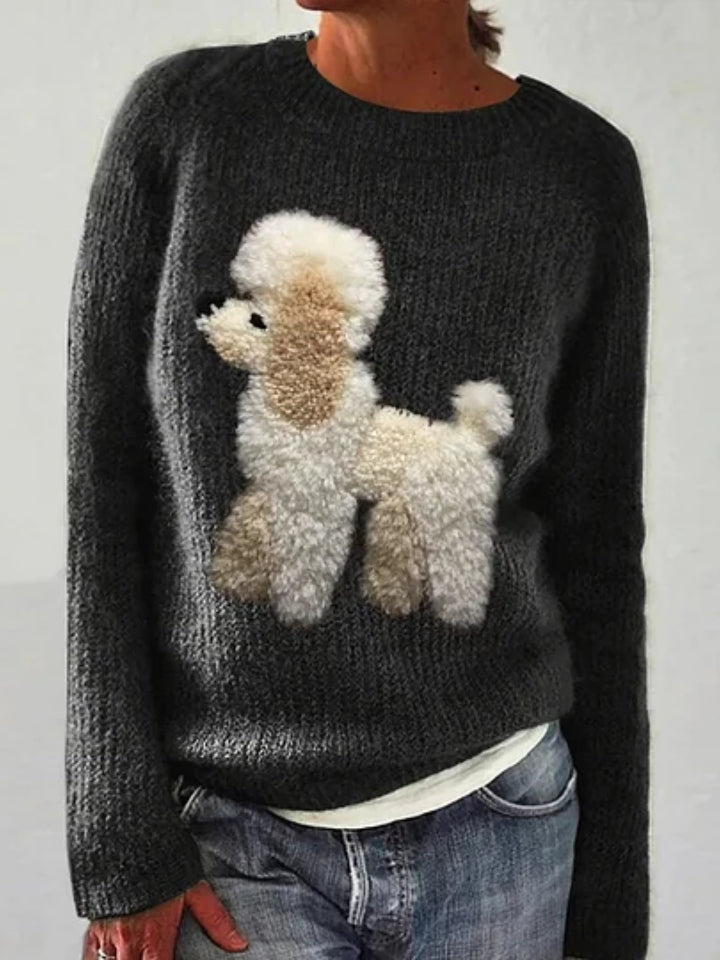 Cute Dog Felt Art Knit Cozy Sweater