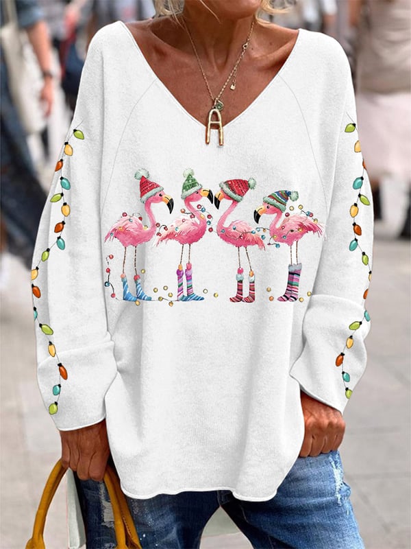 Women's Christmas Flamingo Print Casual Top