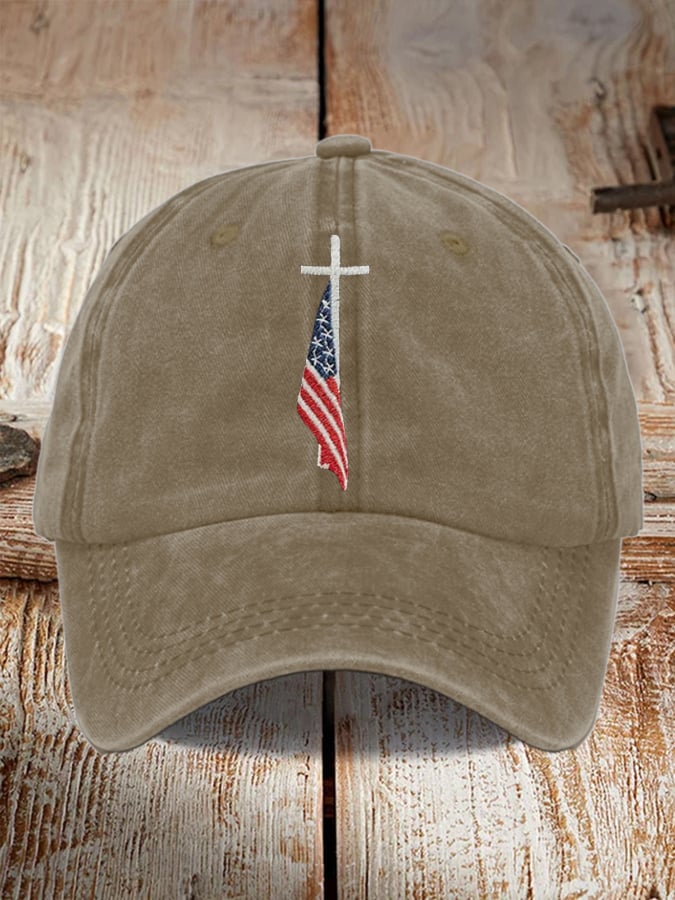 Unisex Flag Cross Embroidery Print Cap