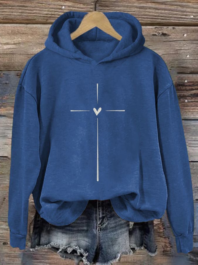 Women's Christian Cross Printed Long Sleeve Hoodie