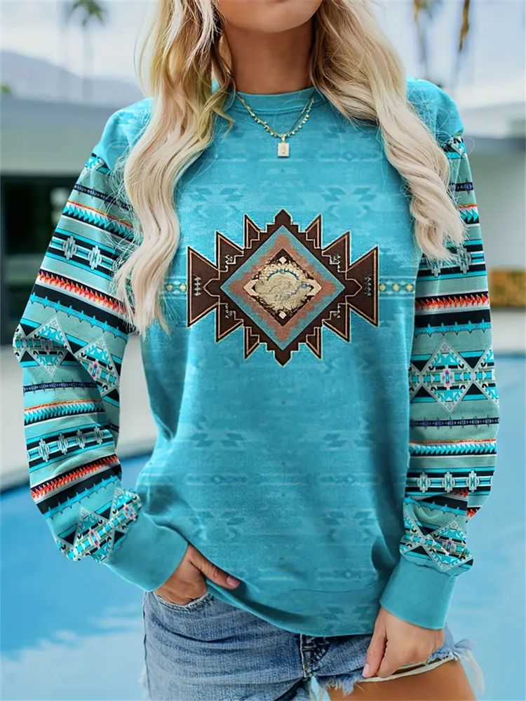 Women's Vintage Print  Round Neck Sweatshirt