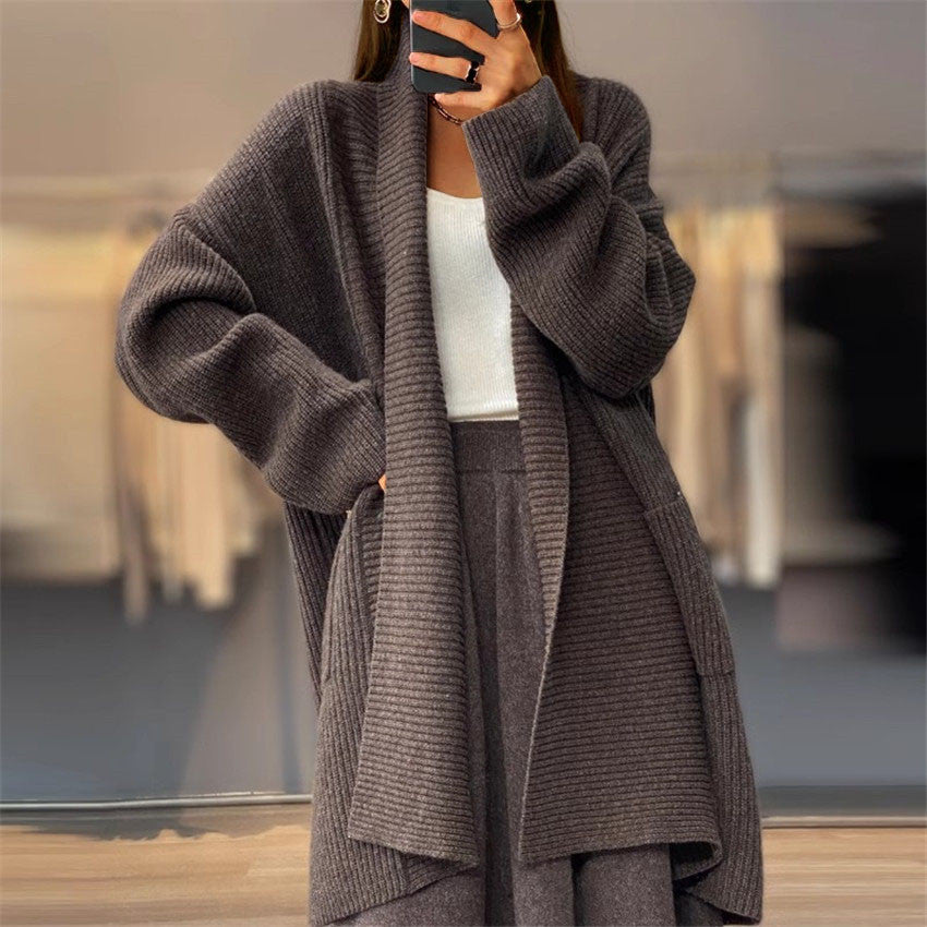 Women's Solid Color Jacquard Long Sleeve Cardigan