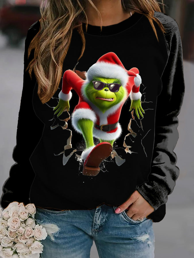 Rundhals-Sweatshirt mit Weihnachtsdruck für Damen