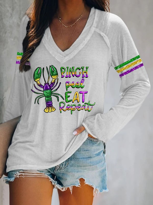 Women's Mardi Gras Print V-Neck T-Shirt