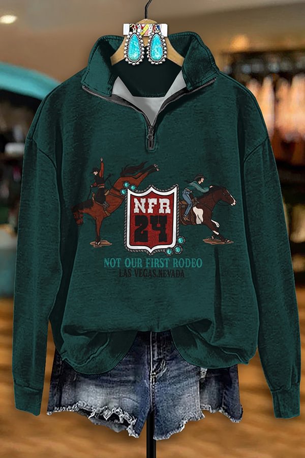 Vintage Western NFR Rodeo Print Zip-Up Sweatshirt