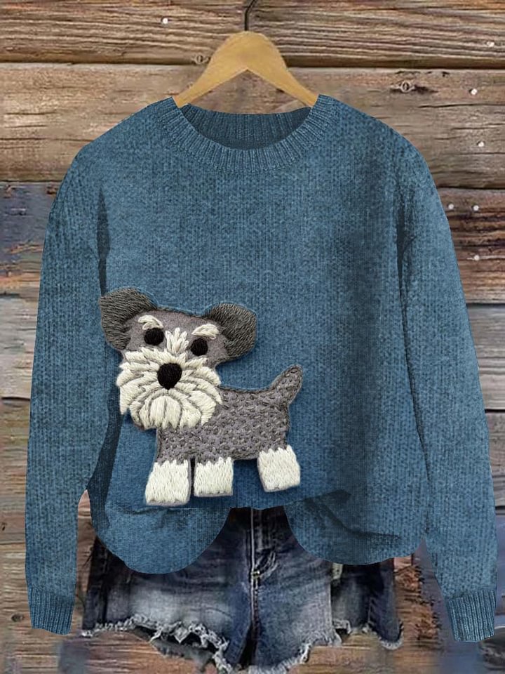 Lustiger Mini Schnauzer Filz Applikation Kuscheliger Pullover