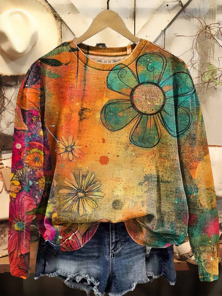 Lässiges Sweatshirt im Boho-Hippie-Stil für Damen mit buntem Musterdruck