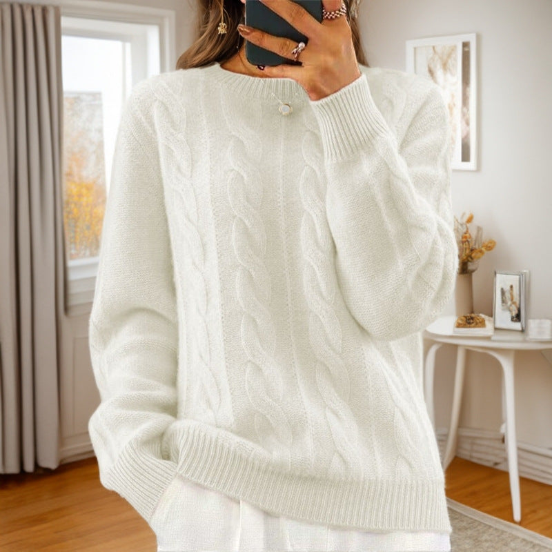 Women's Solid Color Jacquard Long Sleeve Sweater