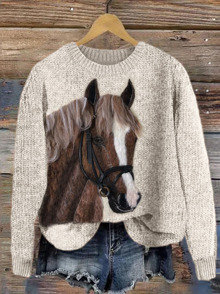 Horse Felt Portrait Cozy Knit Sweater