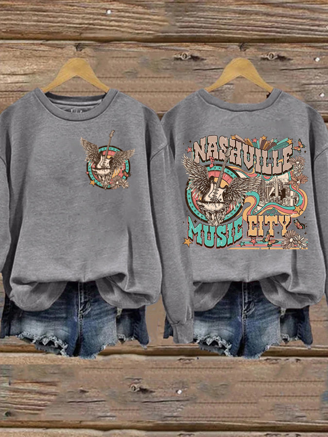 Sweatshirt mit Nashville Music City-Print für Damen