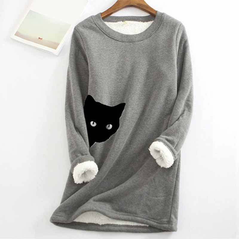 Lovely Cat Printed Thickened Fleece Warm Autumn Winter Sweatshirt