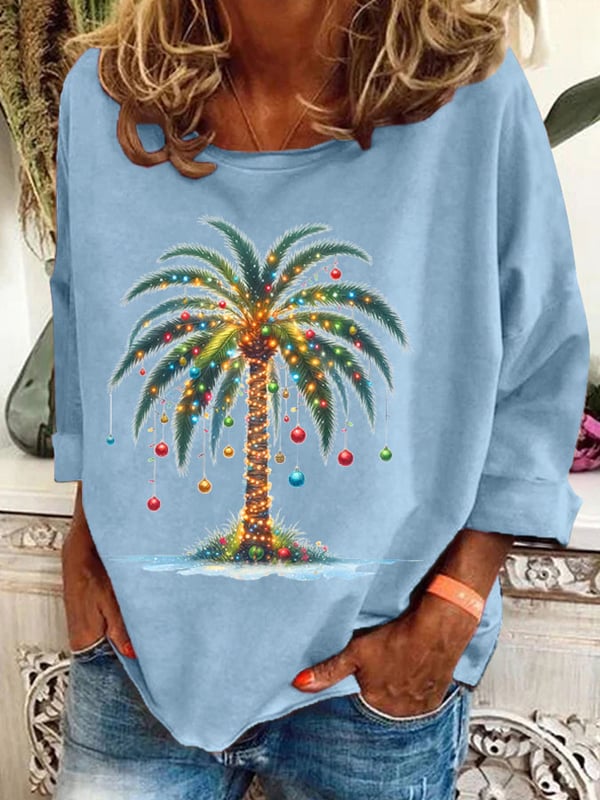 Women's Christmas Palm Tree Print Casual Sweatshirt