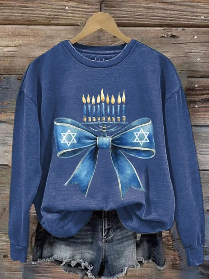 Women's Hanukkah Menorah Print Casual Sweatshirt