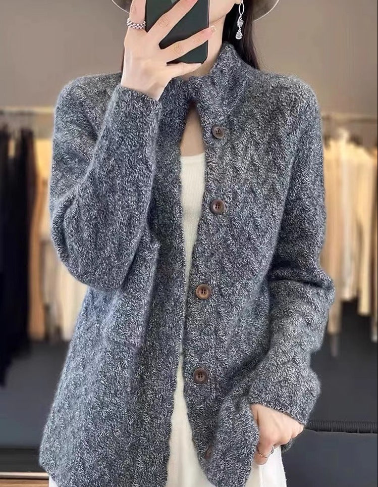 Women's Solid Color Jacquard Long Sleeve Cardigan