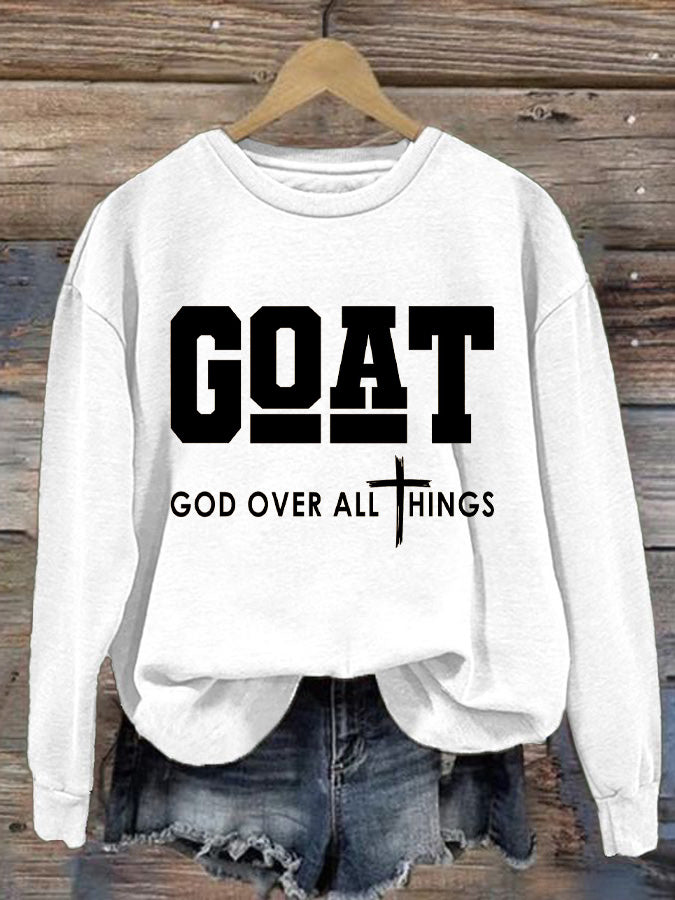 Women's God Over All Things Print Long Sleeve Sweatshirt