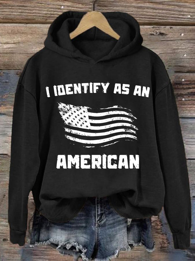 Women's I Identify As An American Print Casual Hoodie