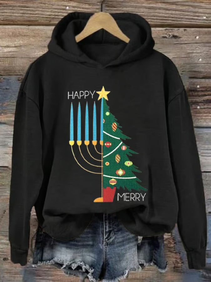 Women's Hanukkah Menorah Print Hoodie