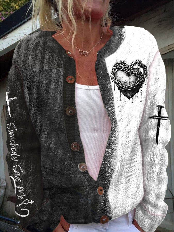 Women's Country Music Print Knitted Cardigan