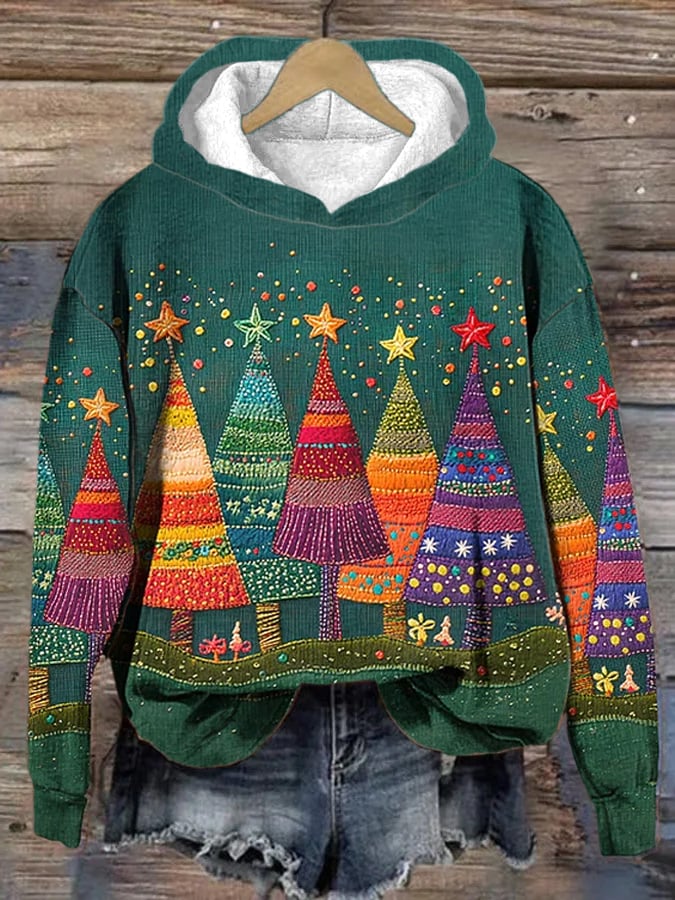 Lässiger Hoodie mit Weihnachtsbaum-Print für Damen