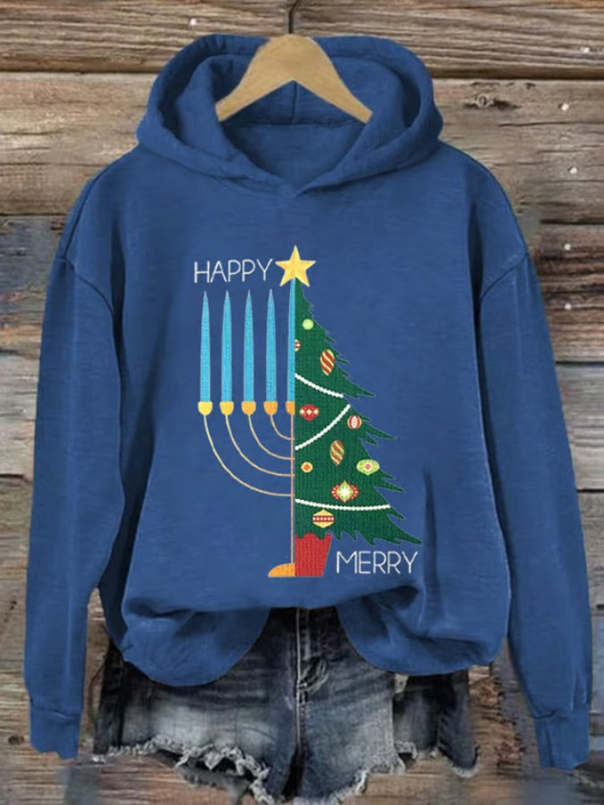 Women's Hanukkah Menorah Print Hoodie