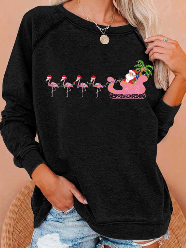 Women'S Christmas Flamingo Print Casual Sweatshirt