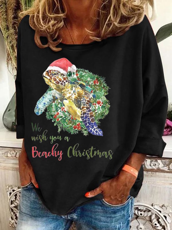 Women's Christmas Turtle Print Casual Sweatshirt