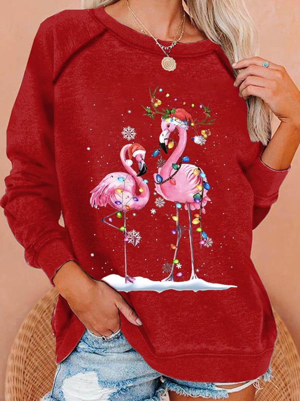 Women'S Christmas Flamingo Print Casual Sweatshirt