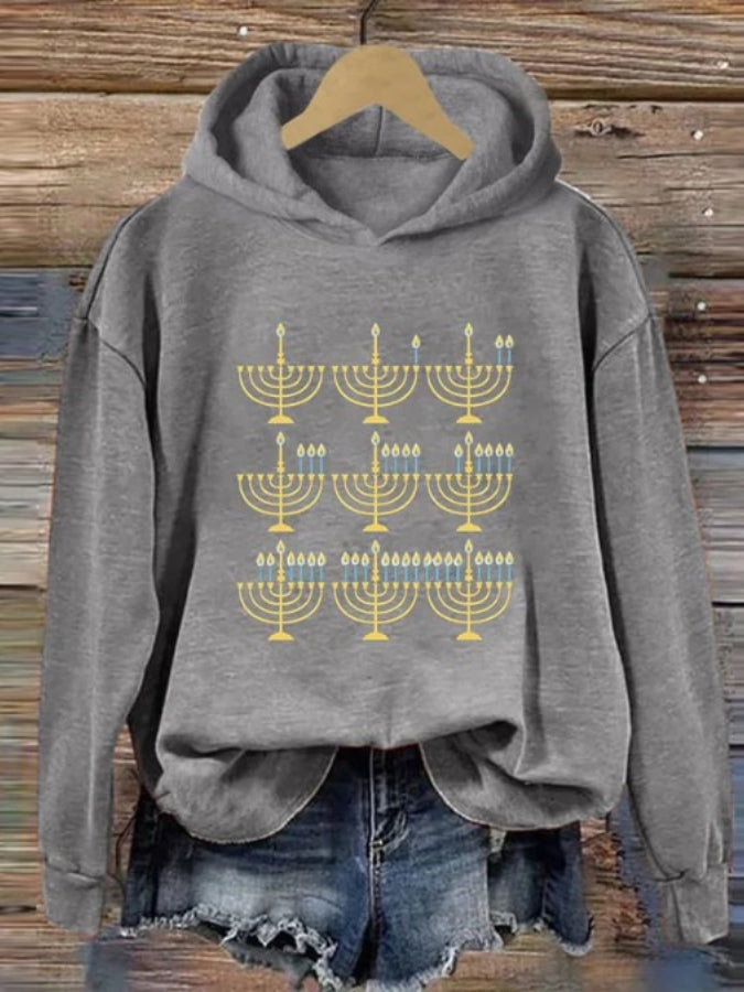 Kapuzenpullover mit „Happy Hanukkah“-Print für Damen