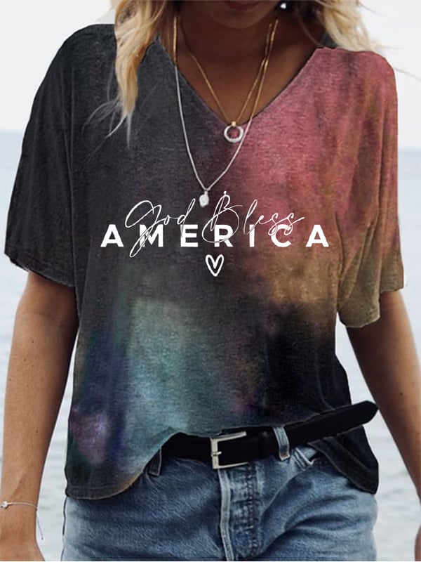 Women'S God Bless America Print Casual T-Shirt