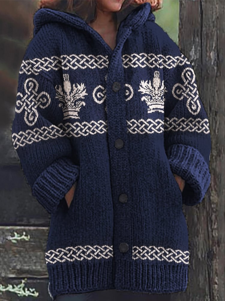 Historical Tv Show Inspired Vintage Celtic Knit Hooded Cardigan