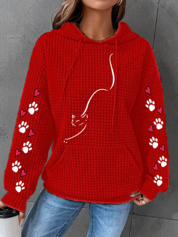 Women's Cat Print Waffle Hoodie