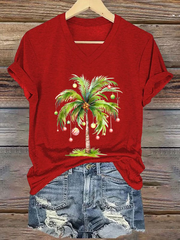 Women's Christmas Palm Tree Print T-Shirt