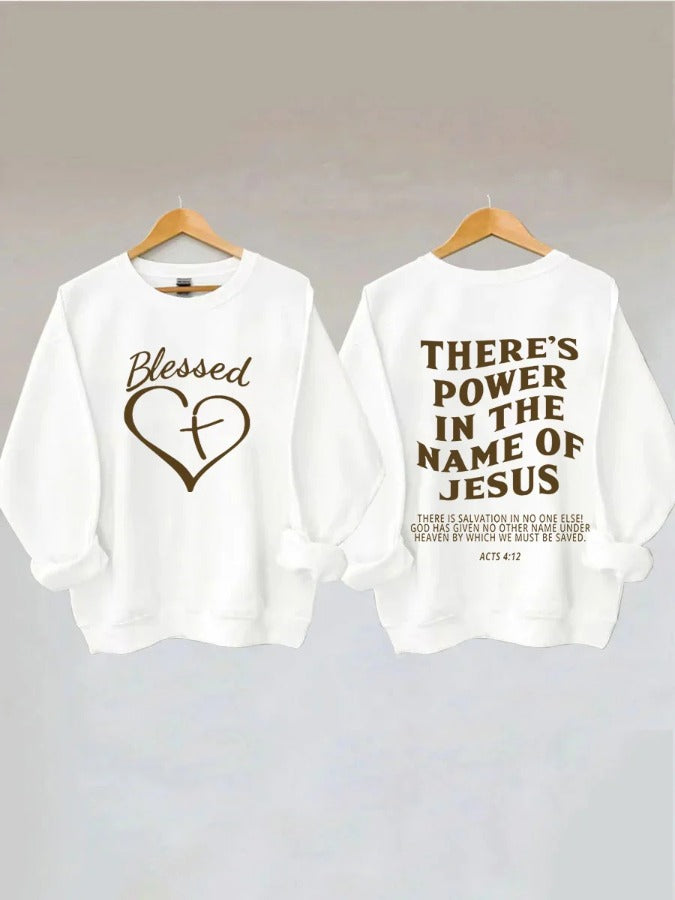 Women's Blesses Heart There‘s Power In The Name Of Jesus Printed Casual Sweatshirt