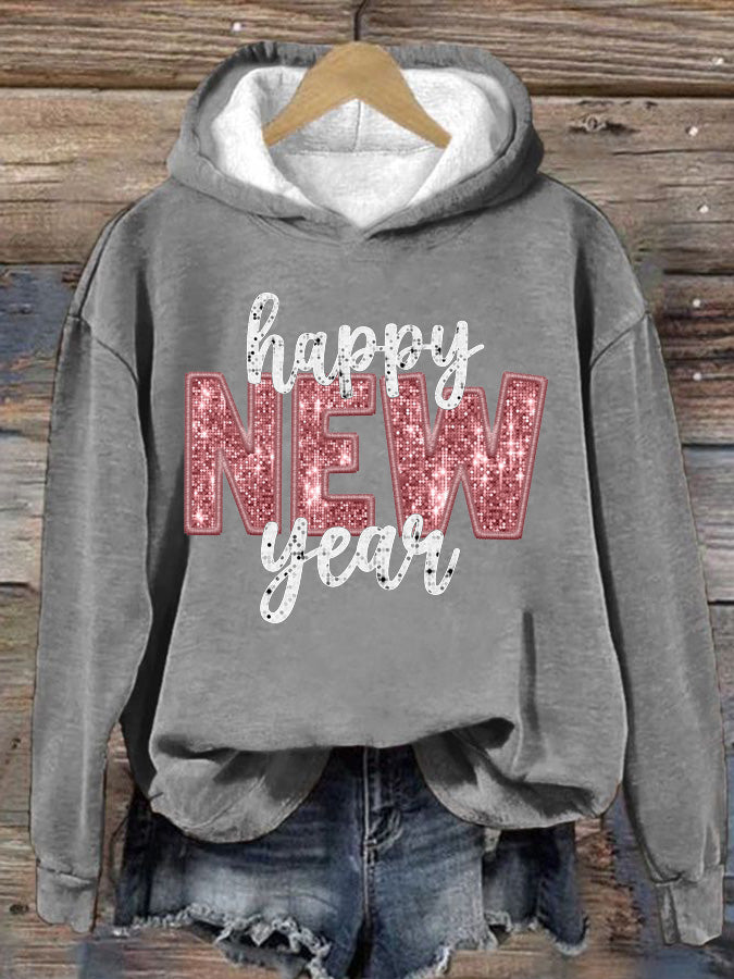 Women's Happy New Year Print Hoodie