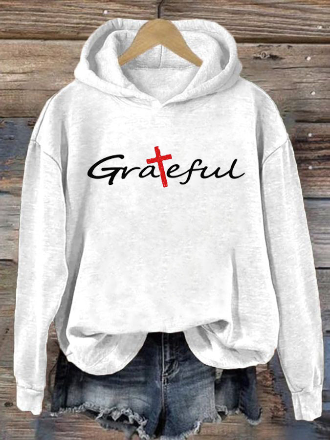 Women's Greatful Print Hoodie Sweatshirt